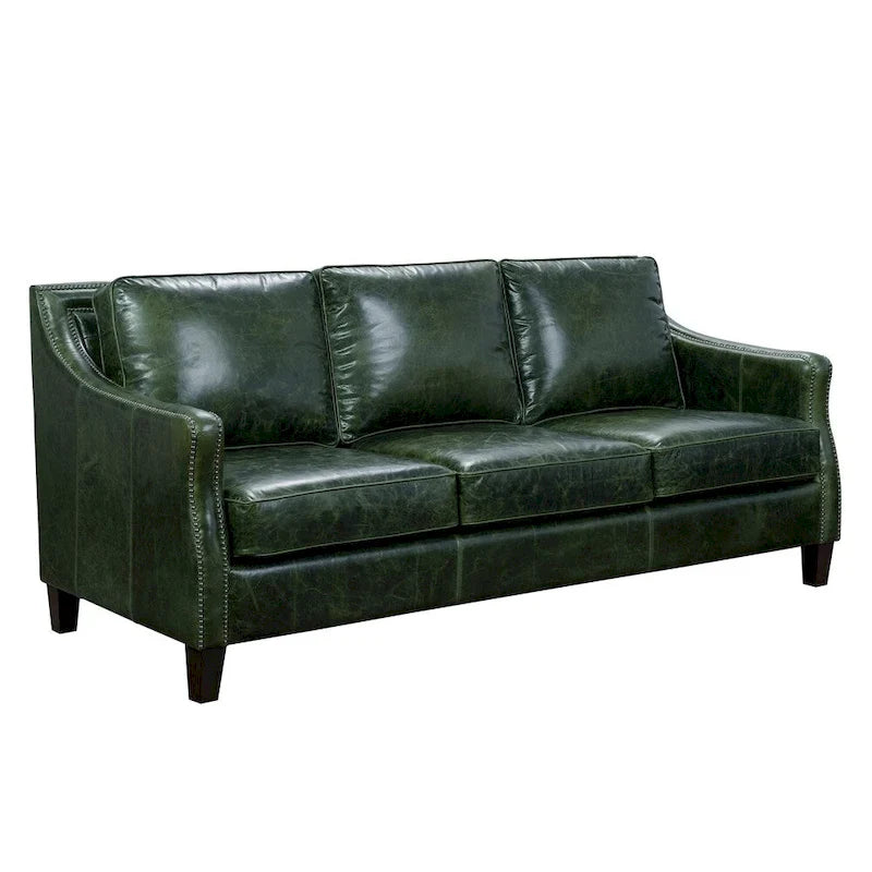 Vintage Essex Distressed Green Top Grain Leather Sofa 2