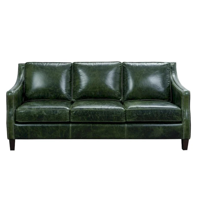 Vintage Essex Distressed Green Top Grain Leather Sofa 3