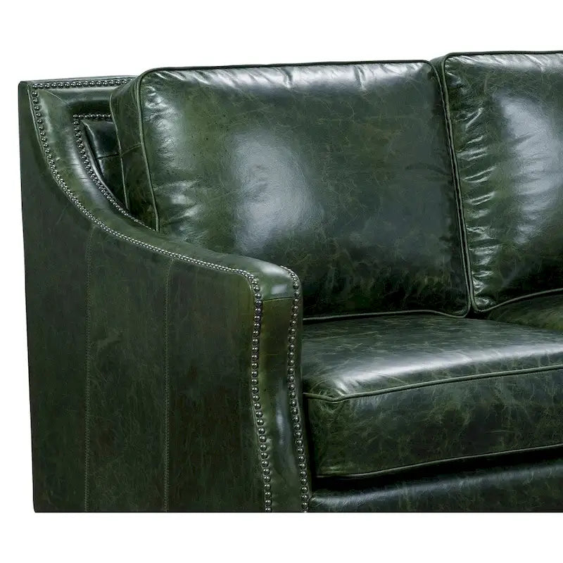 Vintage Essex Distressed Green Top Grain Leather Sofa 4