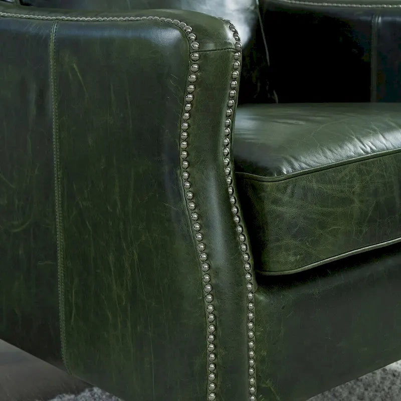 Vintage Essex Distressed Green Top Grain Leather Sofa 7