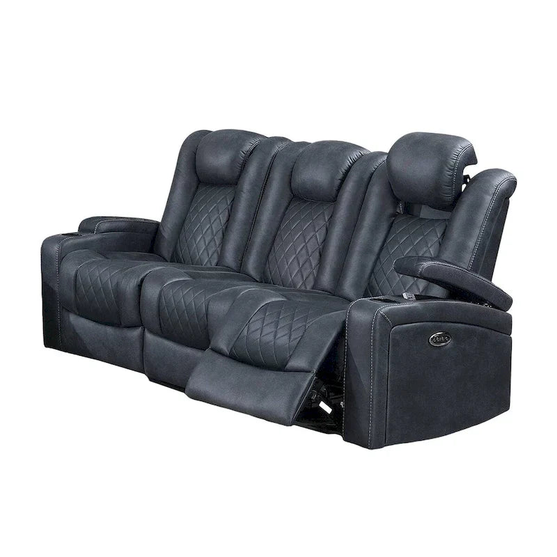 Elva 83-Inch Power Reclining Sofa with Storage Console in Blue Breathable Leather 1