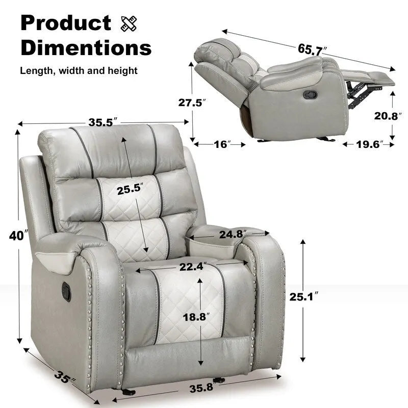 Spacious Faux Leather American-Style Recliner Chair for Living Room 9