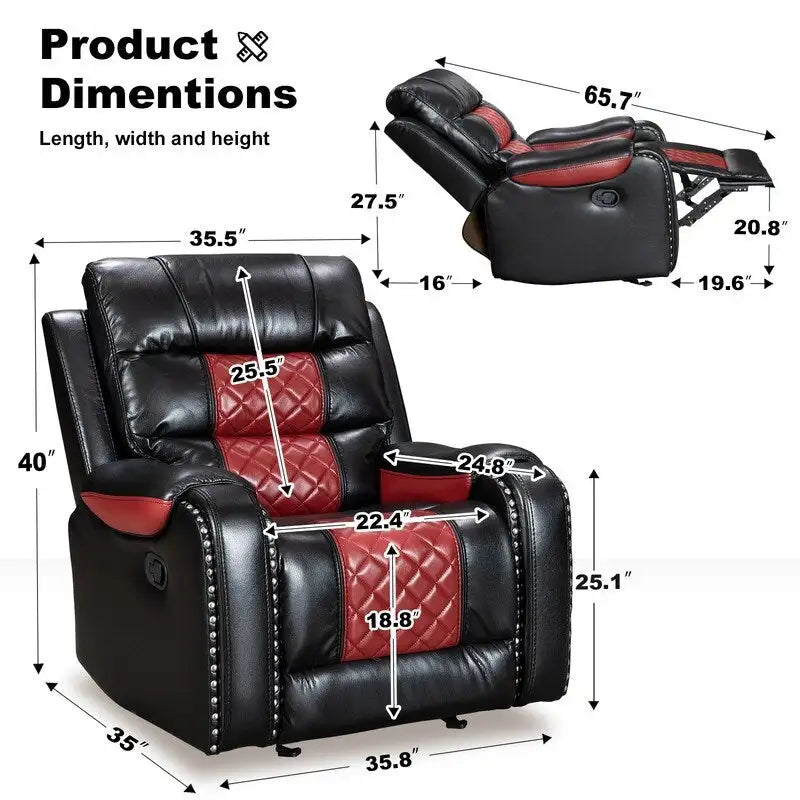 Spacious Faux Leather American-Style Recliner Chair for Living Room 16