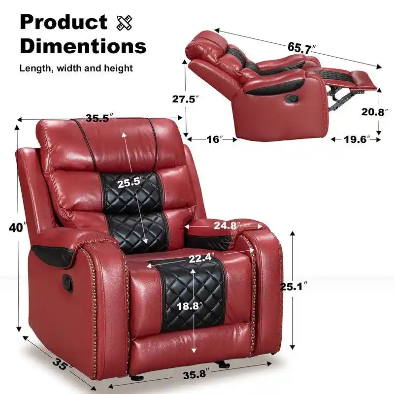 Spacious Faux Leather American-Style Recliner Chair for Living Room 23