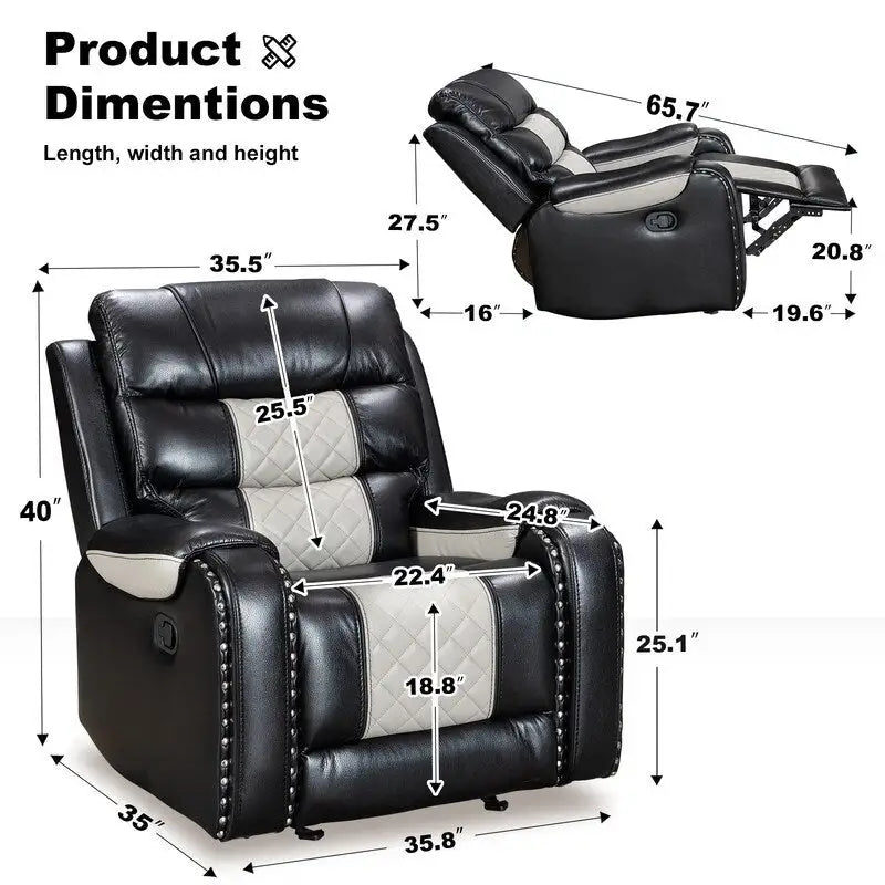 Spacious Faux Leather American-Style Recliner Chair for Living Room 30