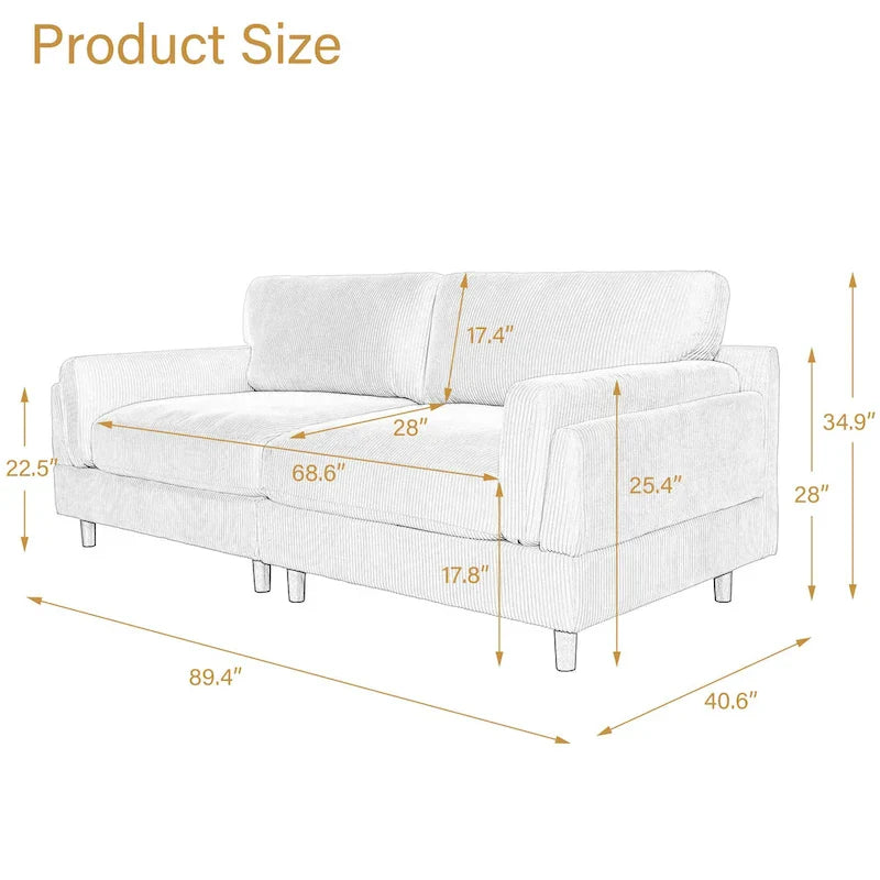 90-Inch Oversized Corduroy Sofa for Living Room with Reversible Cushions 10