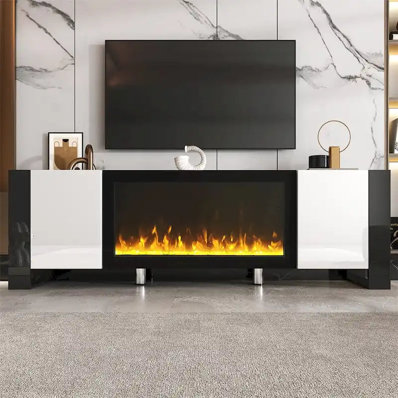 Contemporary TV Stand with Electric Fireplace - Fits TVs Up to 78 Inches 1