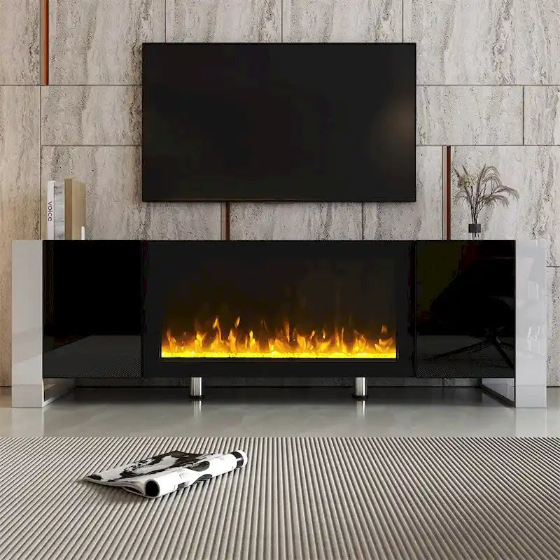 Contemporary TV Stand with Electric Fireplace - Fits TVs Up to 78 Inches 2