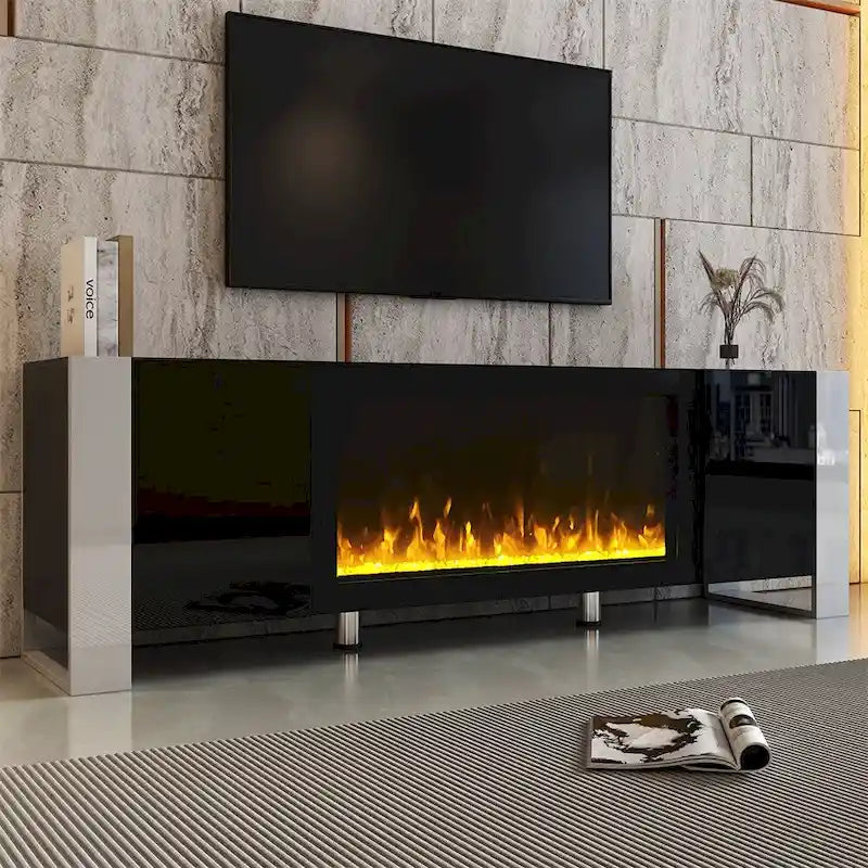 Modern TV Stand with Electric Fireplace and Storage Cabinets 3