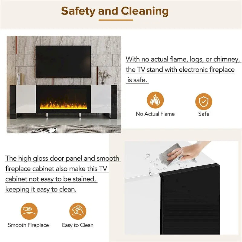 Modern TV Stand with Electric Fireplace and Storage Cabinets 6