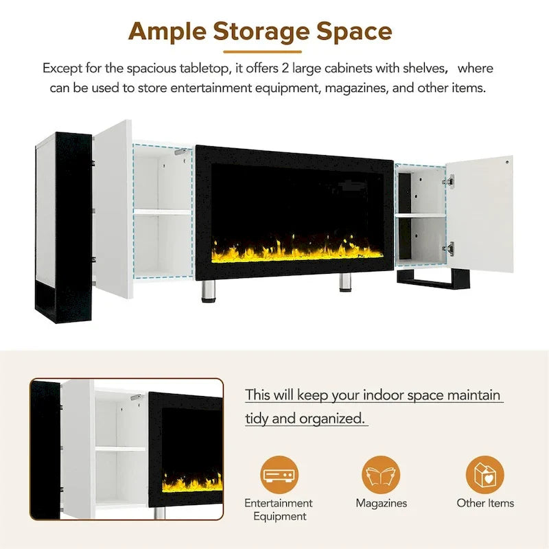 Contemporary TV Stand with Electric Fireplace - Fits TVs Up to 78 Inches 7