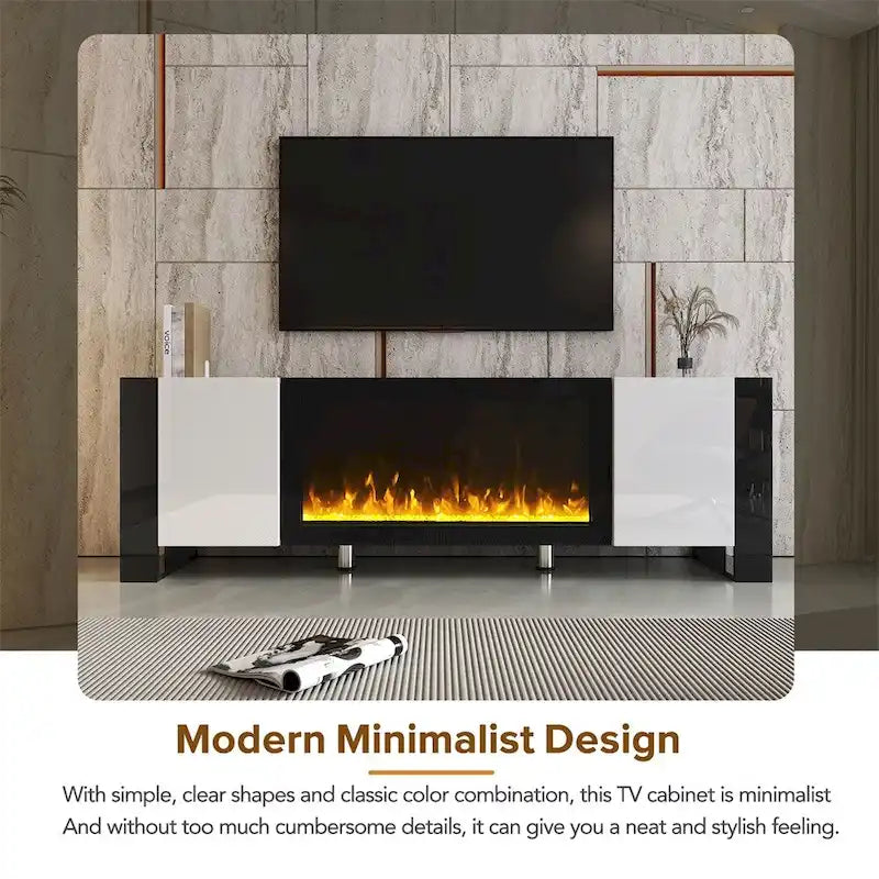 Modern TV Stand with Electric Fireplace and Storage Cabinets 8