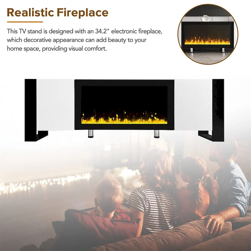 Contemporary TV Stand with Electric Fireplace - Fits TVs Up to 78 Inches 9