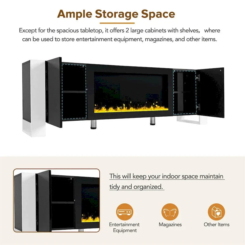 Modern TV Stand with Electric Fireplace and Storage Cabinets 16
