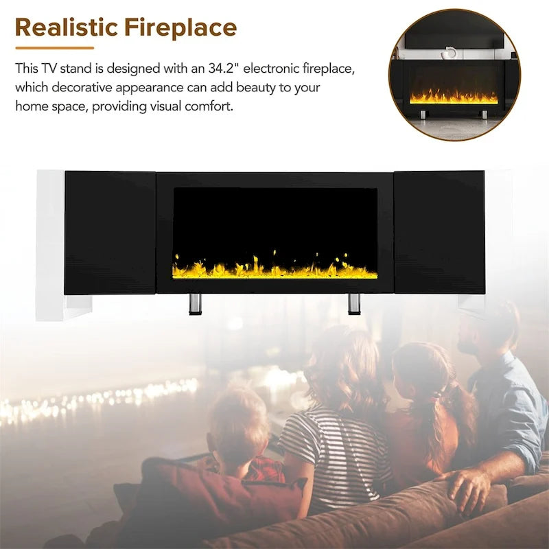 Modern TV Stand with Electric Fireplace and Storage Cabinets 17