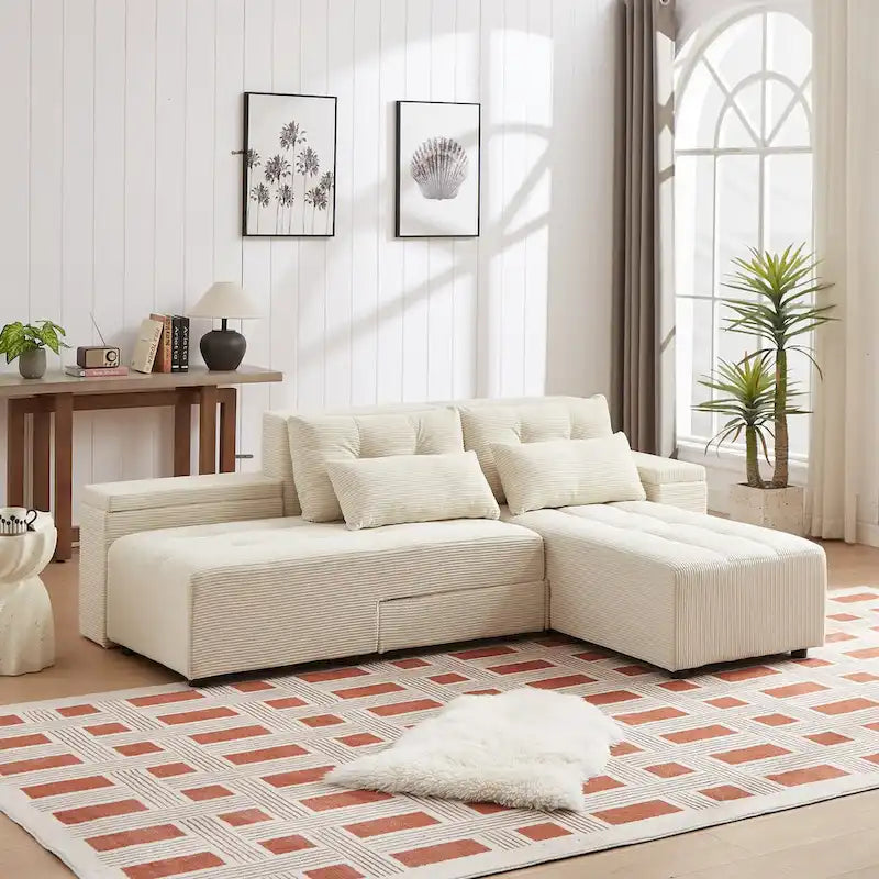 Beige Modular Corduroy Sleeper Sofa and Sectional Set - Versatile 3-in-1 Design 1