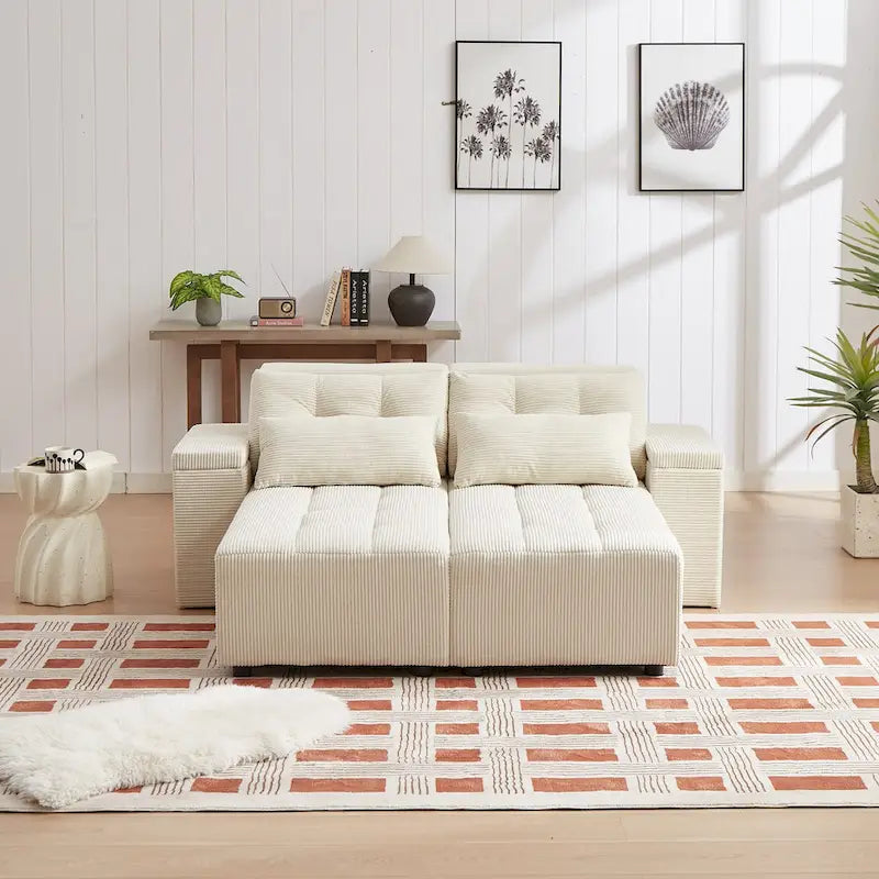 Beige Modular Corduroy Sleeper Sofa and Sectional Set - Versatile 3-in-1 Design 3