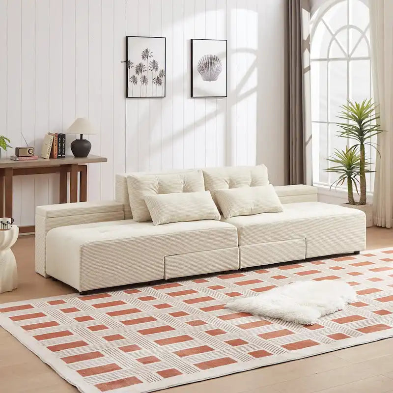 Beige Modular Corduroy Sleeper Sofa and Sectional Set - Versatile 3-in-1 Design 5