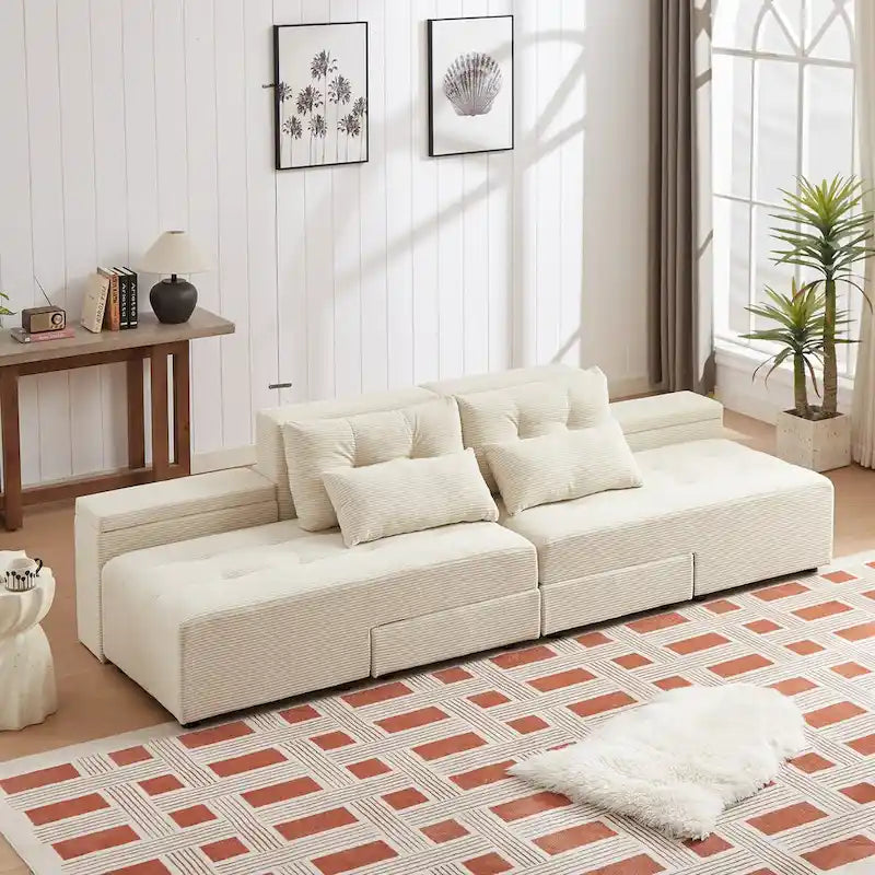 Beige Modular Corduroy Sleeper Sofa and Sectional Set - Versatile 3-in-1 Design 6
