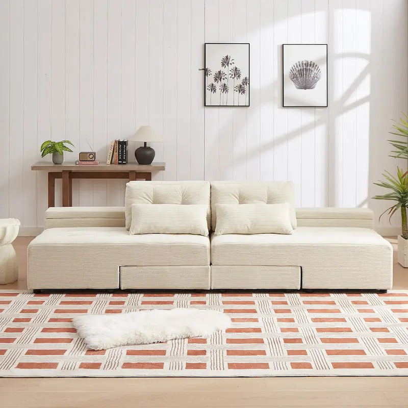 Beige Modular Corduroy Sleeper Sofa and Sectional Set - Versatile 3-in-1 Design 7