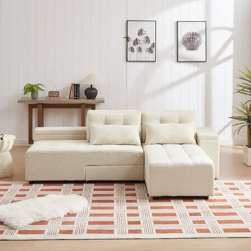 Beige Modular Corduroy Sleeper Sofa and Sectional Set - Versatile 3-in-1 Design 8