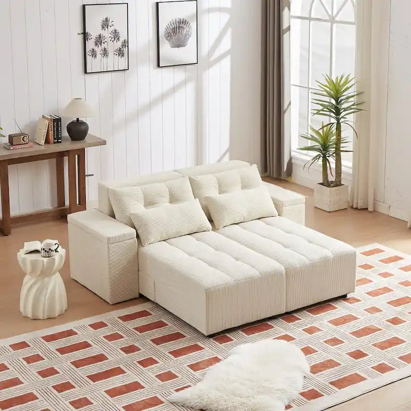 Beige Modular Corduroy Sleeper Sofa and Sectional Set - Versatile 3-in-1 Design 9