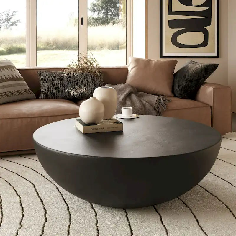 Modrest Bronte Contemporary Round Coffee Table in Black Concrete 1