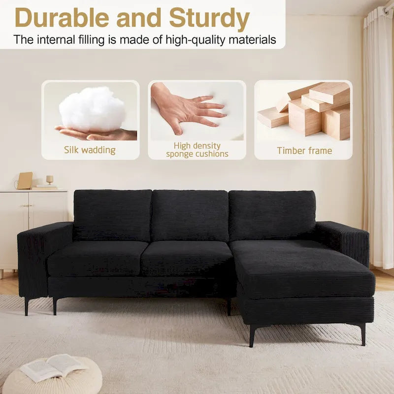 HOOOWOOO L-Shaped Upholstered Sofa with Stylish Metal Legs 7