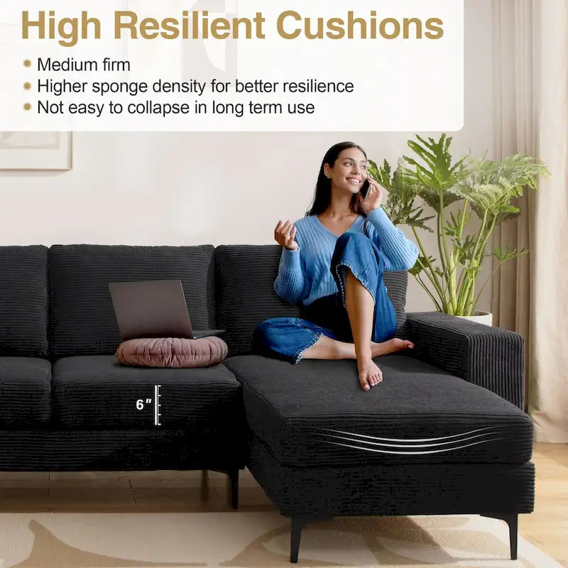 HOOOWOOO L-Shaped Upholstered Sofa with Stylish Metal Legs 8