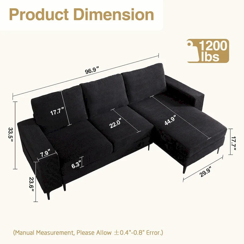 HOOOWOOO L-Shaped Upholstered Sofa with Stylish Metal Legs 11