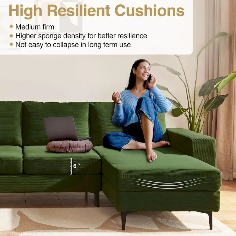 HOOOWOOO L-Shaped Upholstered Sofa with Stylish Metal Legs 15