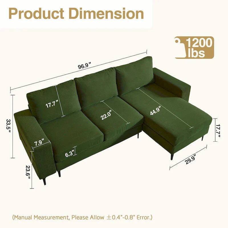 HOOOWOOO L-Shaped Upholstered Sofa with Stylish Metal Legs 18