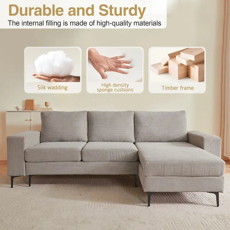 HOOOWOOO L-Shaped Upholstered Sofa with Stylish Metal Legs 20