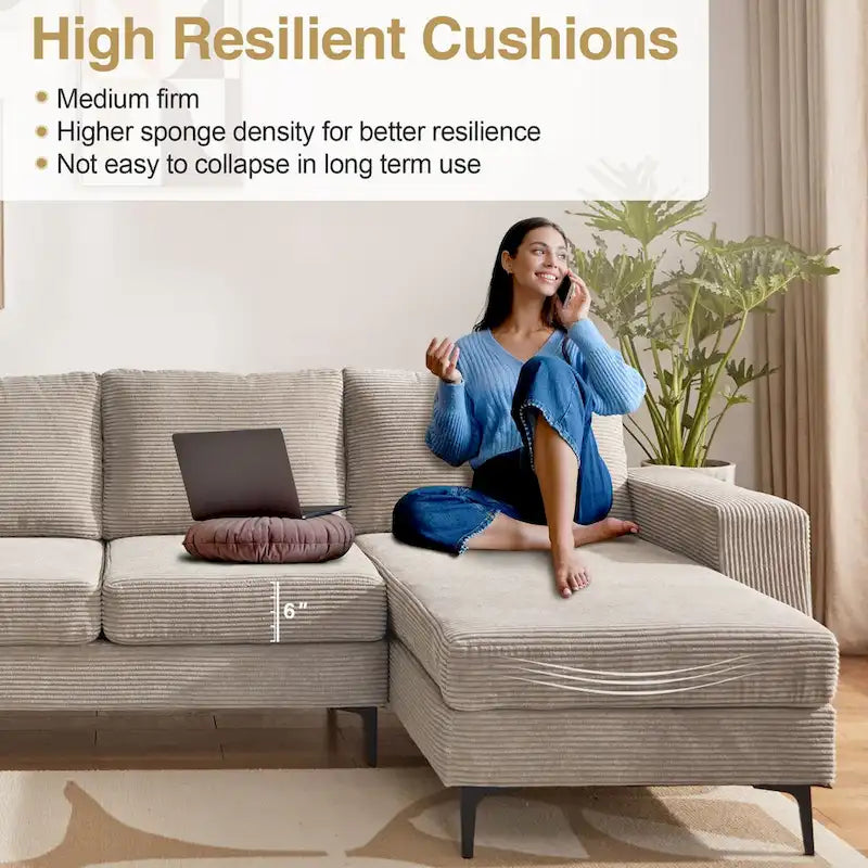 HOOOWOOO L-Shaped Upholstered Sofa with Stylish Metal Legs 21