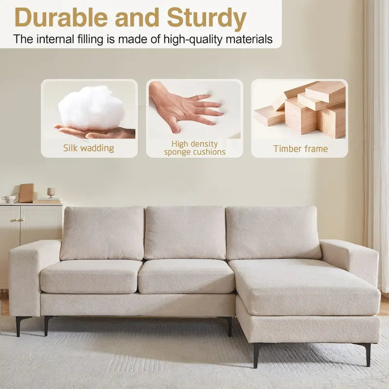 HOOOWOOO L-Shaped Upholstered Sofa with Stylish Metal Legs 26