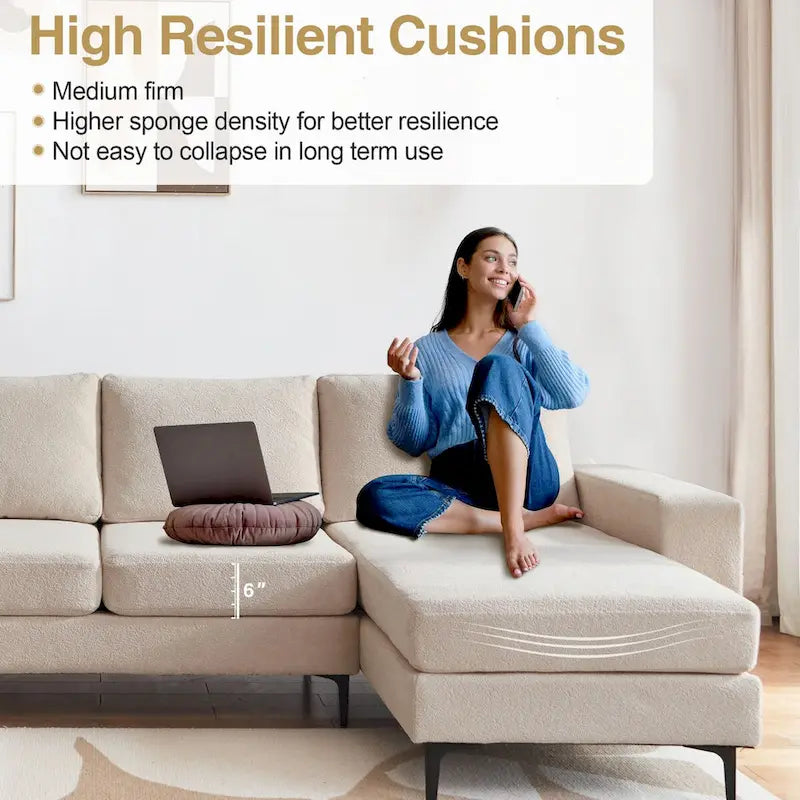 HOOOWOOO L-Shaped Upholstered Sofa with Stylish Metal Legs 27