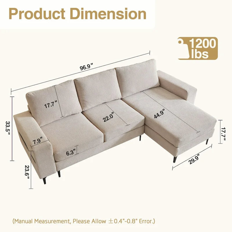 HOOOWOOO L-Shaped Upholstered Sofa with Stylish Metal Legs 30