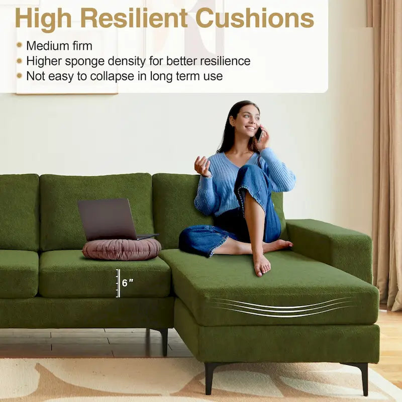 HOOOWOOO L-Shaped Upholstered Sofa with Stylish Metal Legs 33