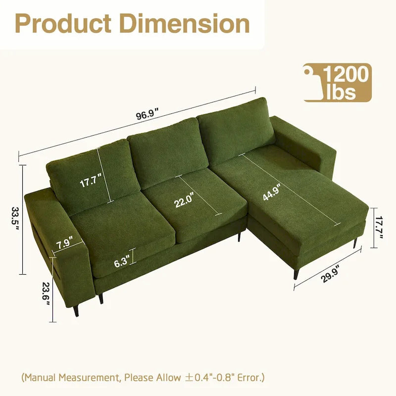 HOOOWOOO L-Shaped Upholstered Sofa with Stylish Metal Legs 36