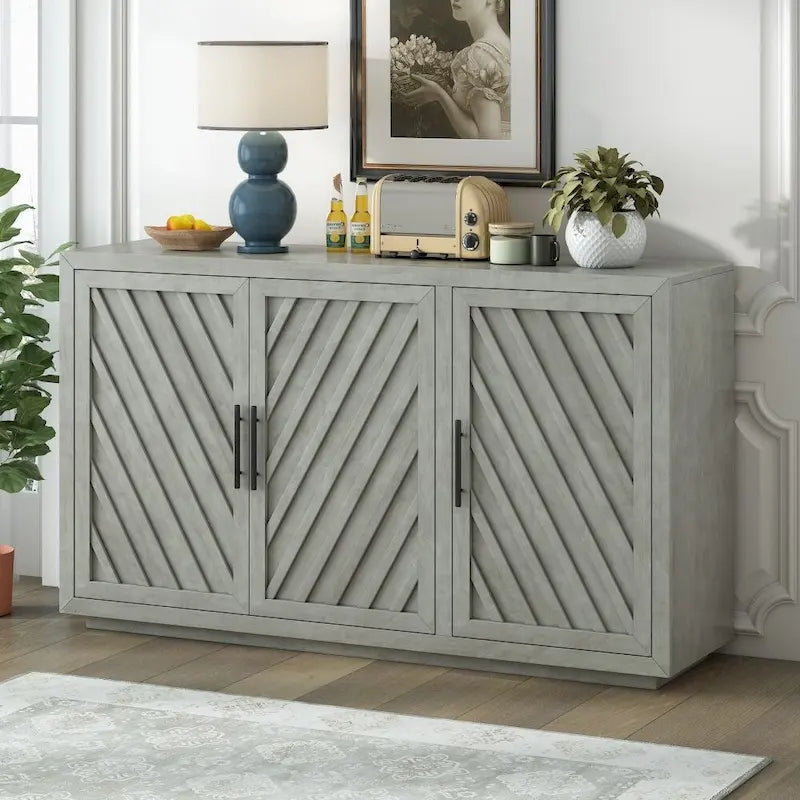 Spacious 3-Door Vintage Sideboard with Adjustable Shelves and Black Handles 4