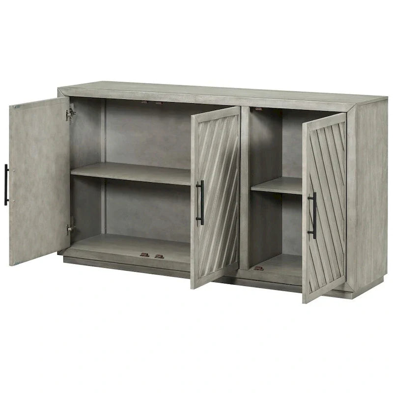 Spacious 3-Door Vintage Sideboard with Adjustable Shelves and Black Handles 5