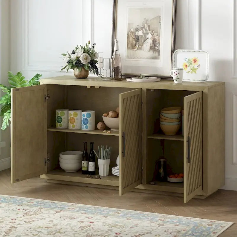 Spacious 3-Door Vintage Sideboard with Adjustable Shelves and Black Handles 10