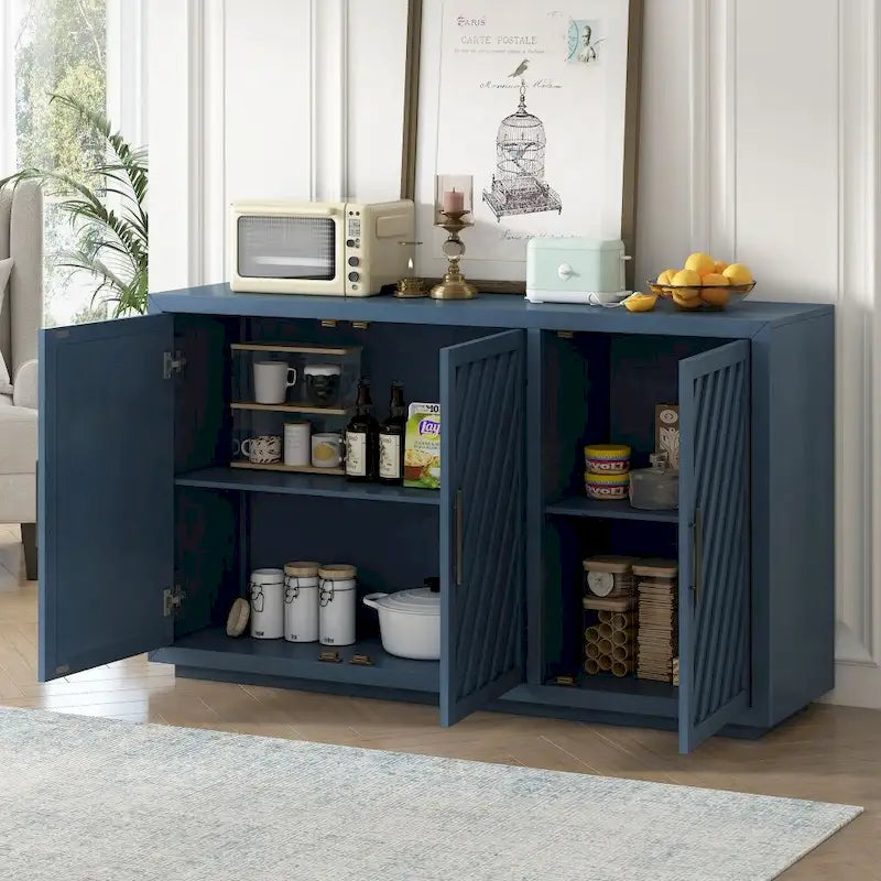 Spacious 3-Door Vintage Sideboard with Adjustable Shelves and Black Handles 14