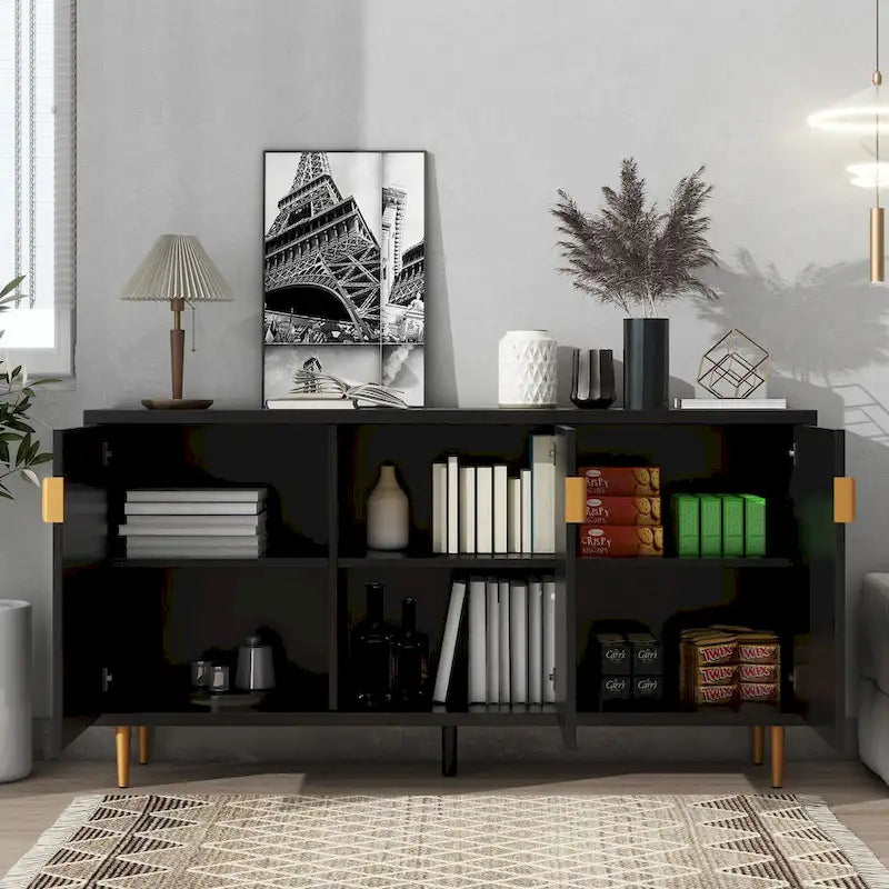 Contemporary TV Stand for TVs up to 70 inches, Versatile Console Table with Adjustable Shelves, Stylish Storage Sideboard for Living Room 8
