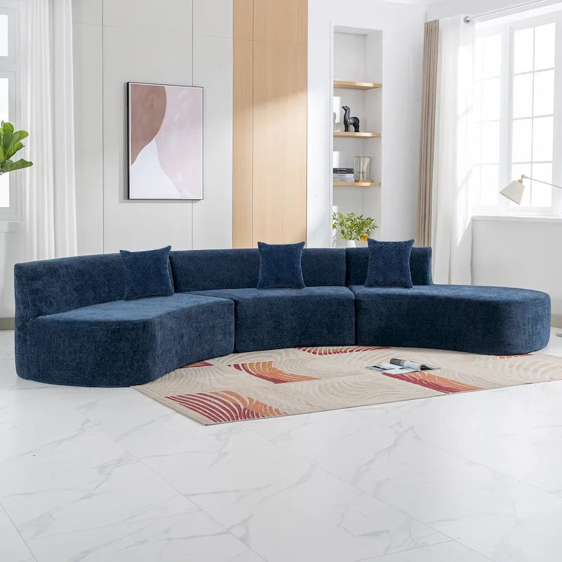 136-Inch Elegant Curved Chenille Sectional Sofa with Three Throw Pillows for Living Room 25