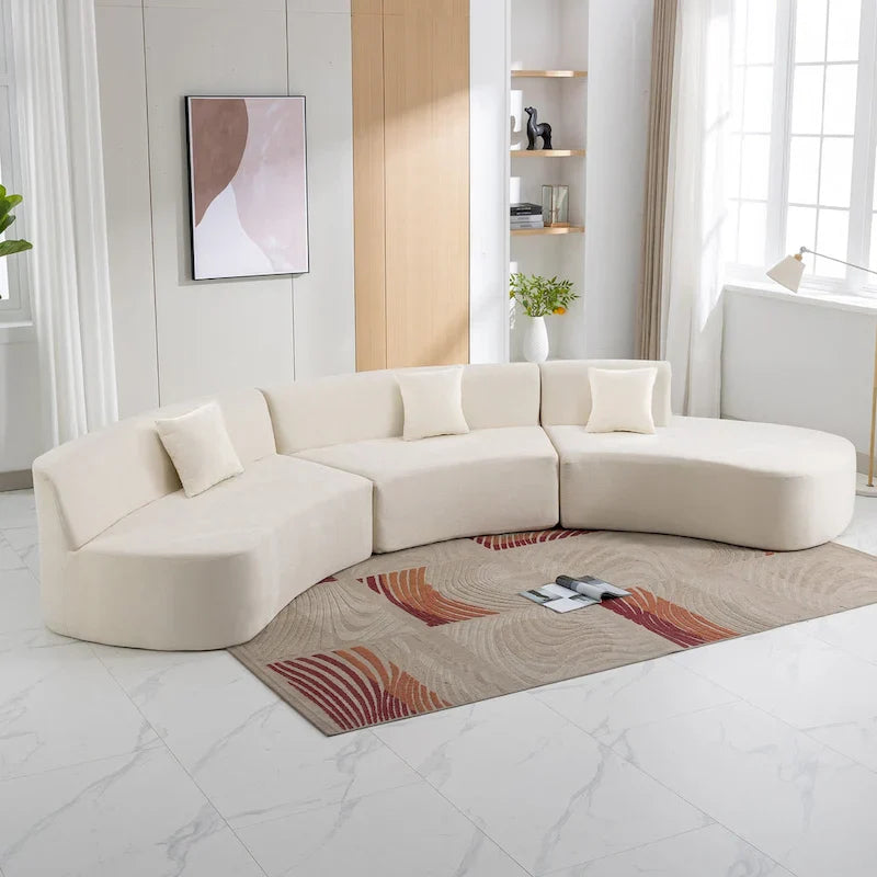 136-Inch Elegant Curved Chenille Sectional Sofa with Three Throw Pillows for Living Room 1