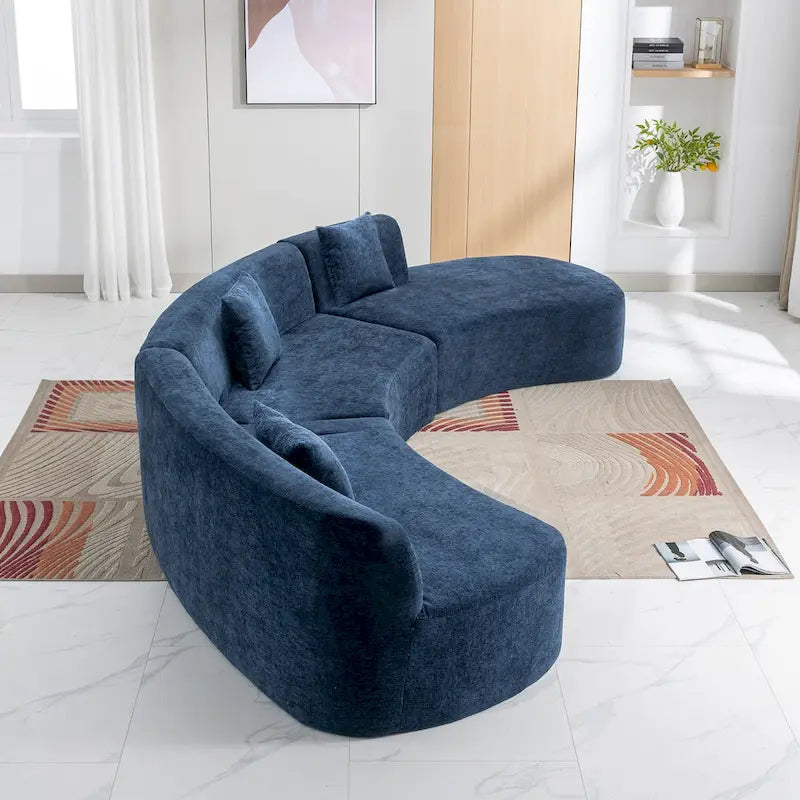 136-Inch Elegant Curved Chenille Sectional Sofa with Three Throw Pillows for Living Room 6
