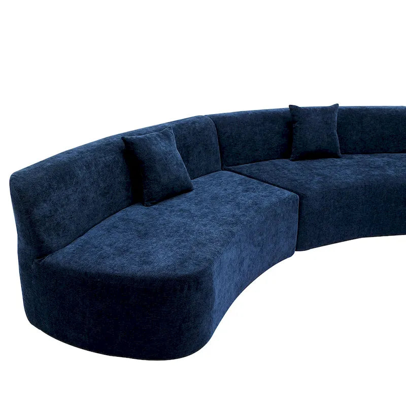 136-Inch Elegant Curved Chenille Sectional Sofa with Three Throw Pillows for Living Room 10