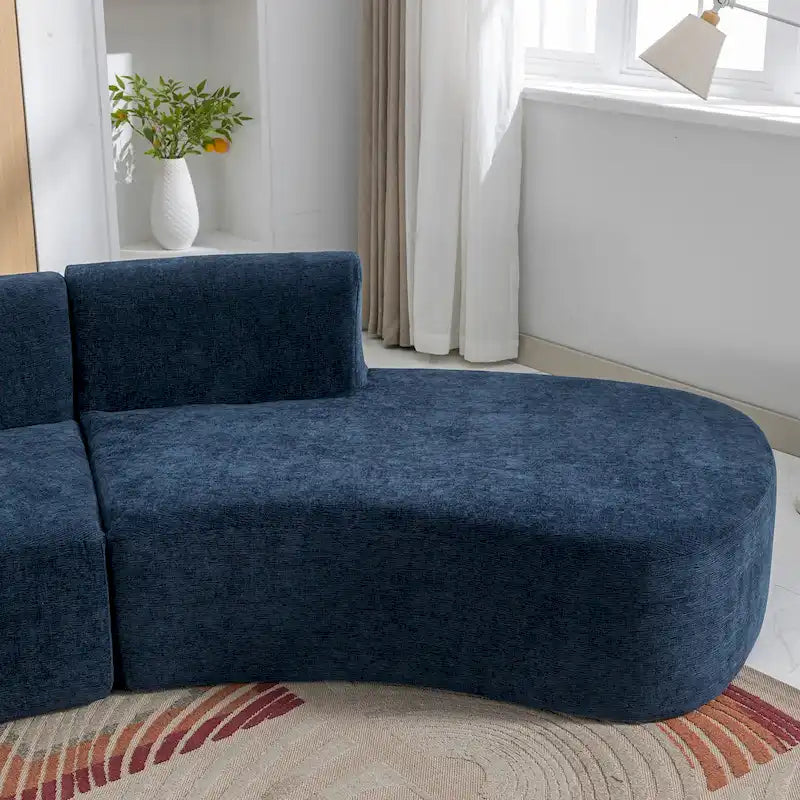 136-Inch Elegant Curved Chenille Sectional Sofa with Three Throw Pillows for Living Room 11