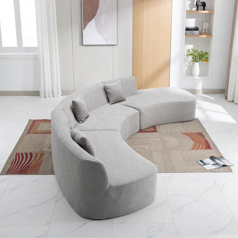 136-Inch Elegant Curved Chenille Sectional Sofa with Three Throw Pillows for Living Room 13